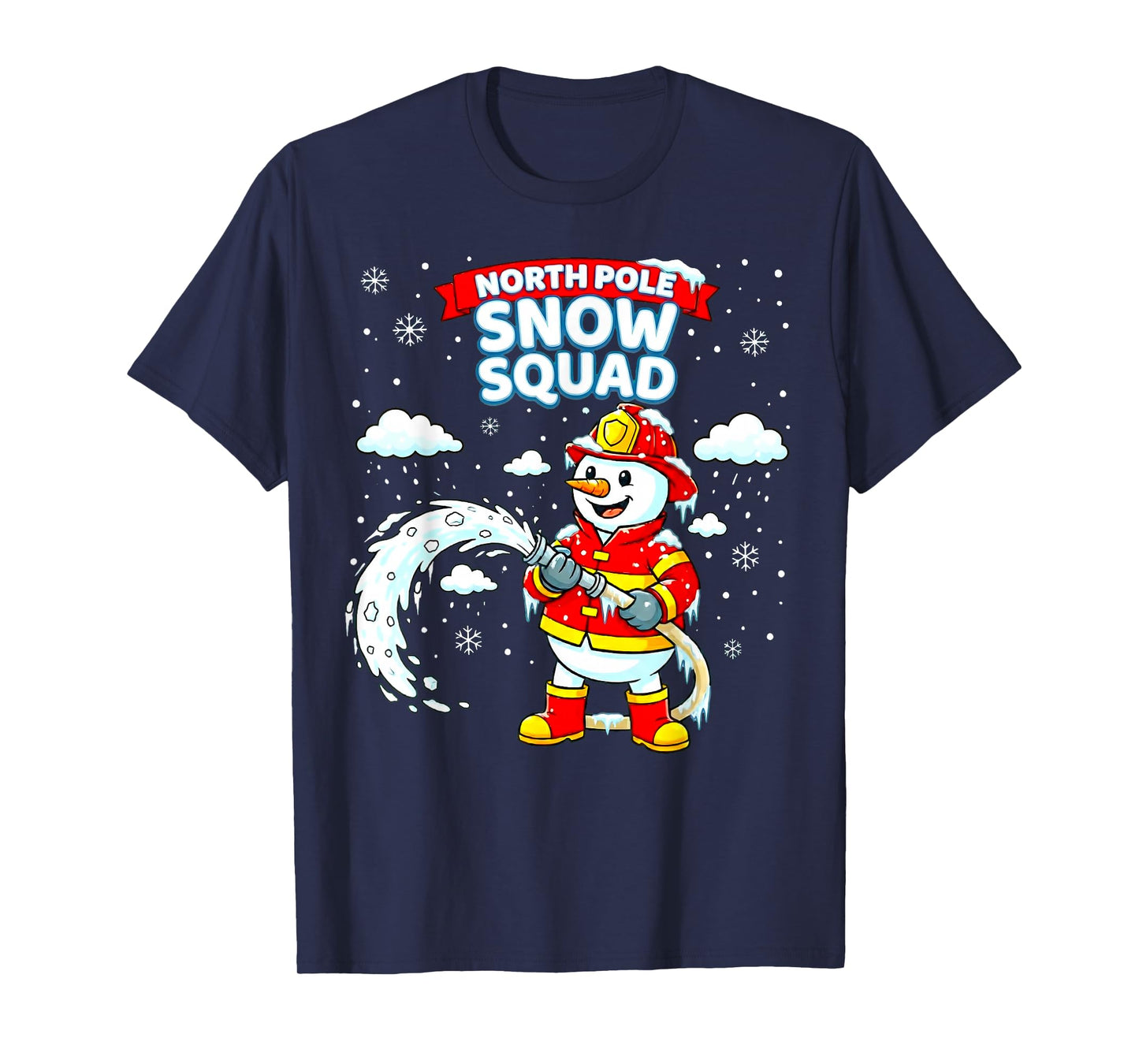 North Pole Snowman Firefighter Christmas Squad Kids Fireman T-Shirt