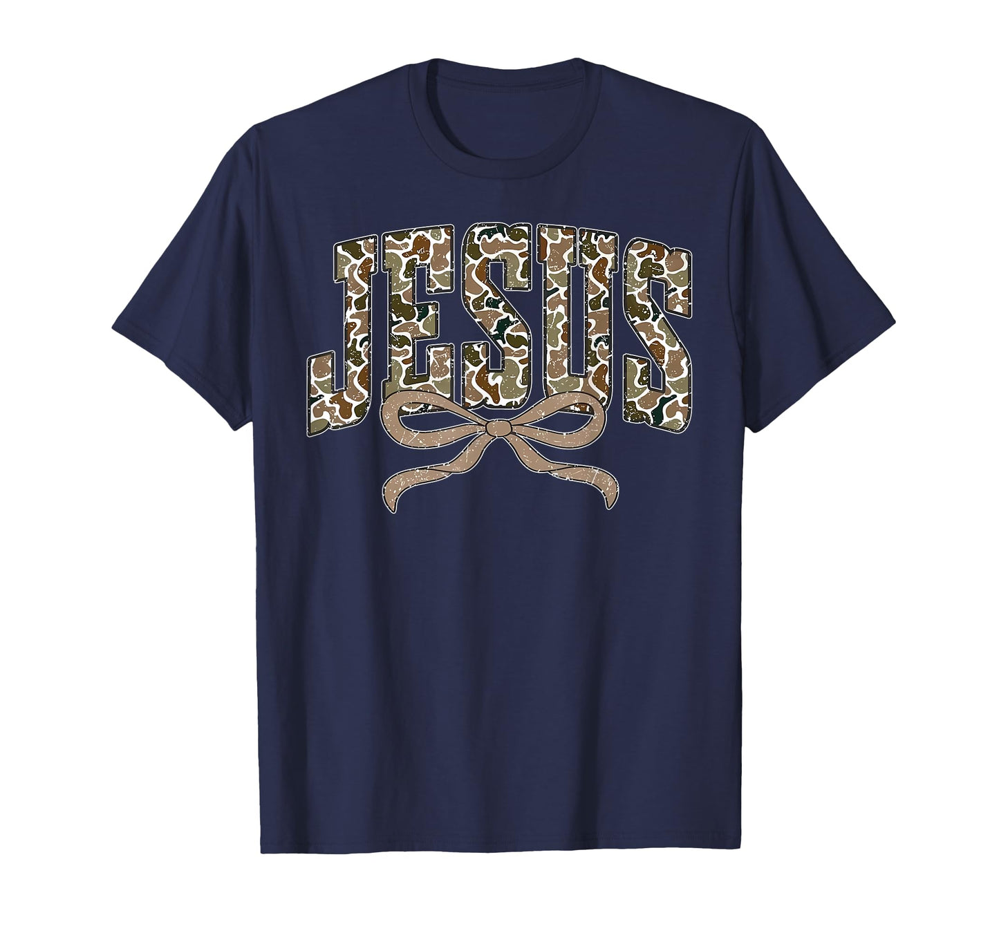 Camo Jesus Coquette Bow Camouflage God Christian Religious T-Shirt