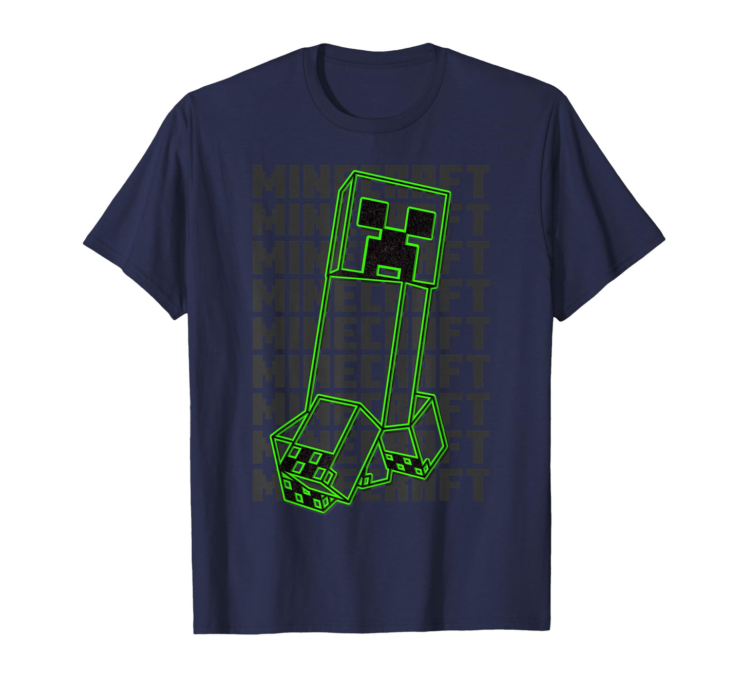 Minecraft Neon Creeper With Repeating Logo Background T-Shirt
