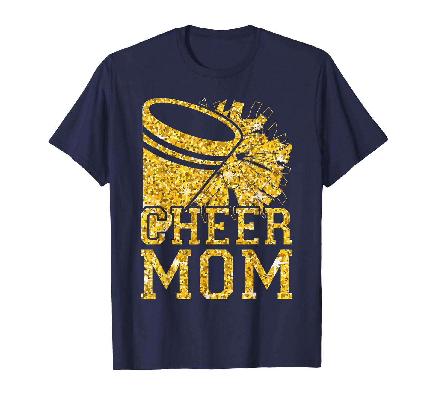 Cheer Mom Biggest Fan Cheerleader Black Yellow Pom Pom T-Shirt