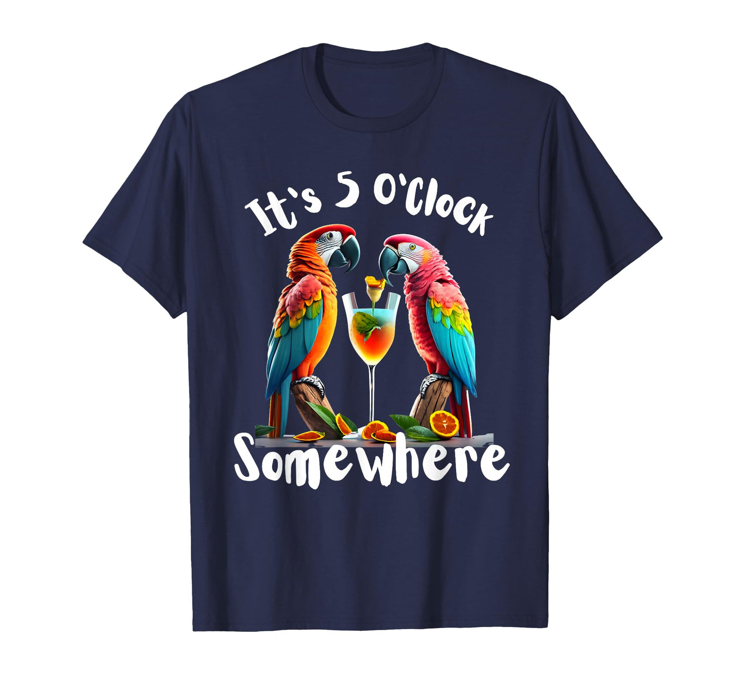It's 5 O'Clock Somewhere Parrots drinking Cocktails funny T-Shirt