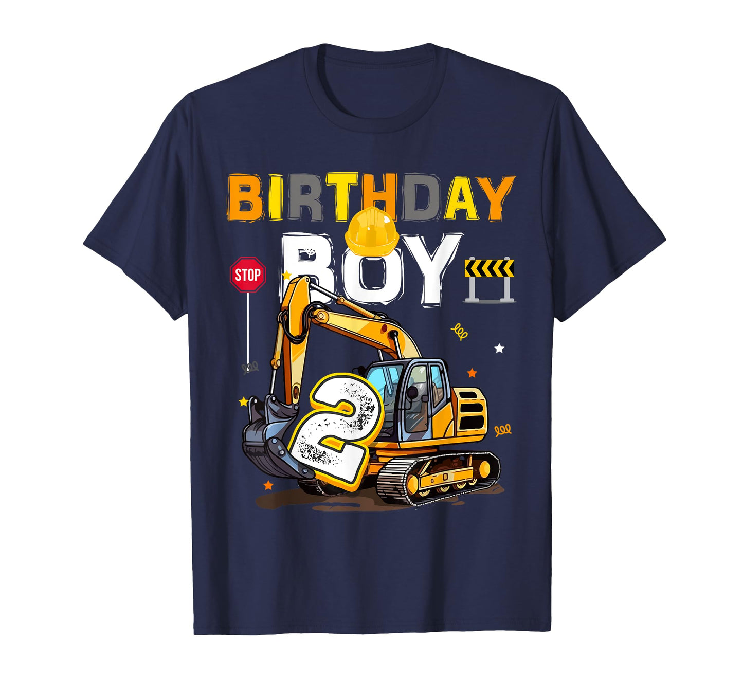 2nd Birthday Boy 2 Years Old Excavator Two Decorations T-Shirt