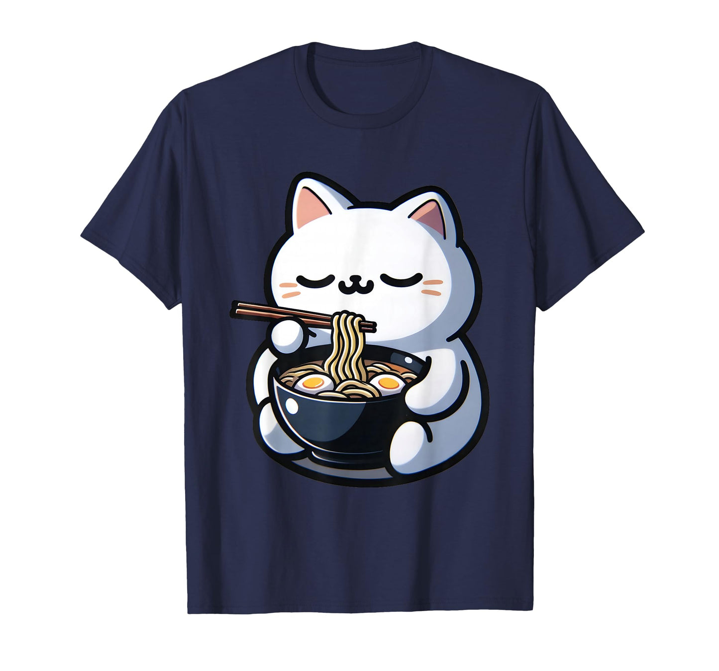 Cat Eating Ramen Noodles Kawaii Anime Japanese Cute Neko T-Shirt