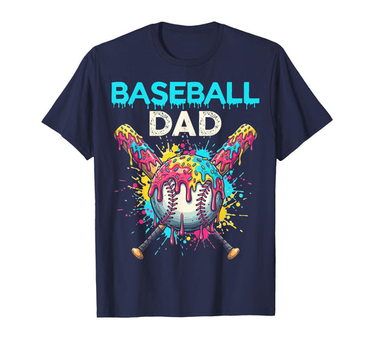 Baseball Dad Ice Cream Drip Crossed Bats Sport T-Shirt
