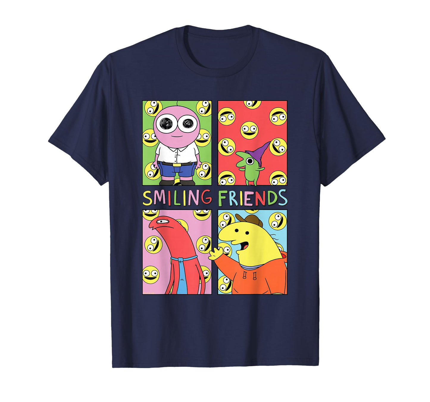 Smiling Friends Pop Art Character Grid Funny Cartoon T-Shirt