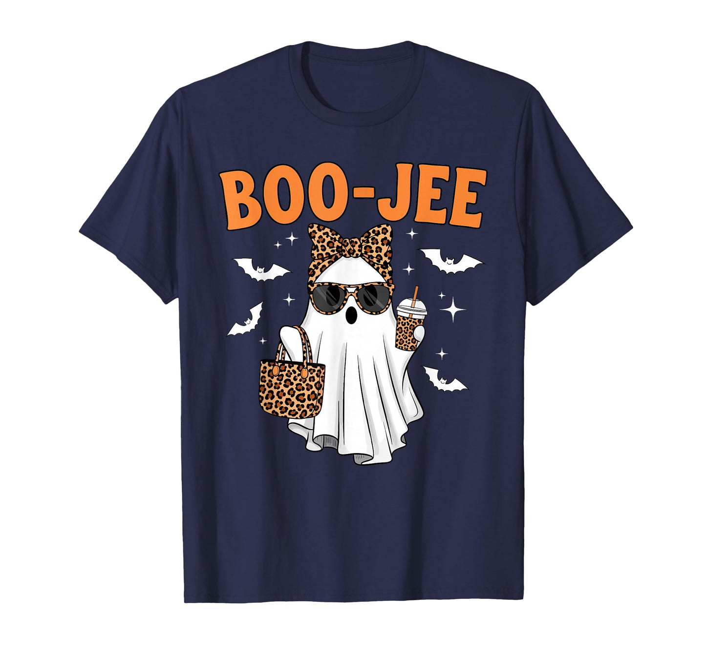 Coquette Leopard Ghost Coffee Boo JEE Halloween Boujee Ghost T-Shirt