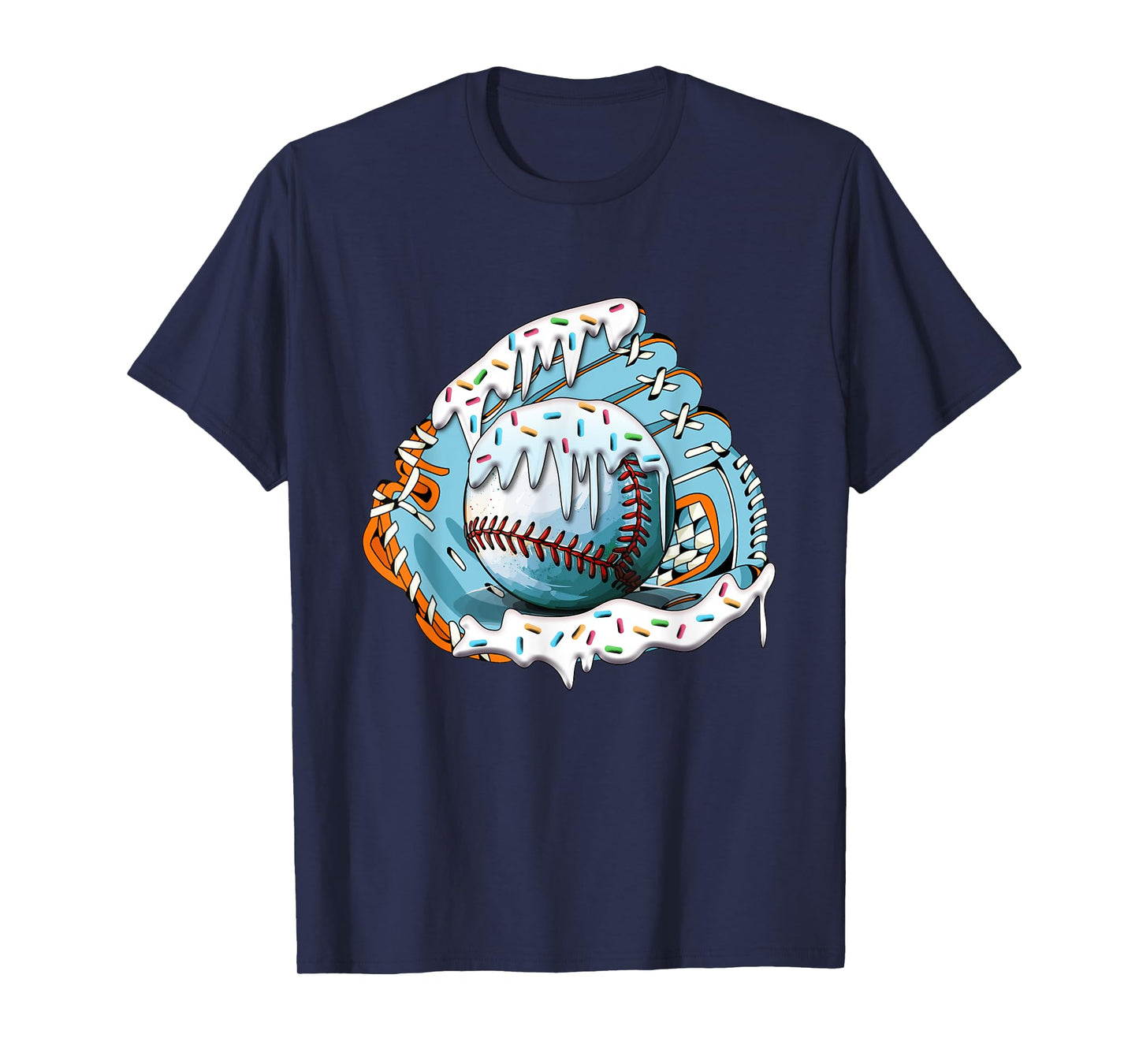 Funny Baseball Drip Ice Cream Sprinkles Baseball Glove T-Shirt