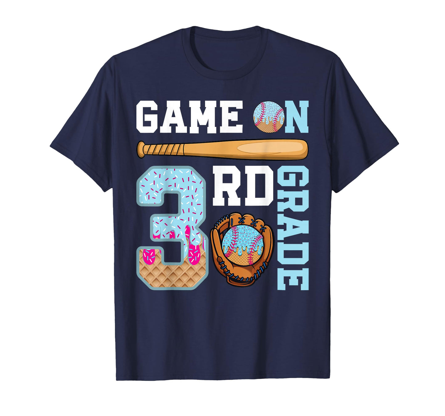 3rd Grade Game On Baseball Drip Ice Cream Back to School T-Shirt