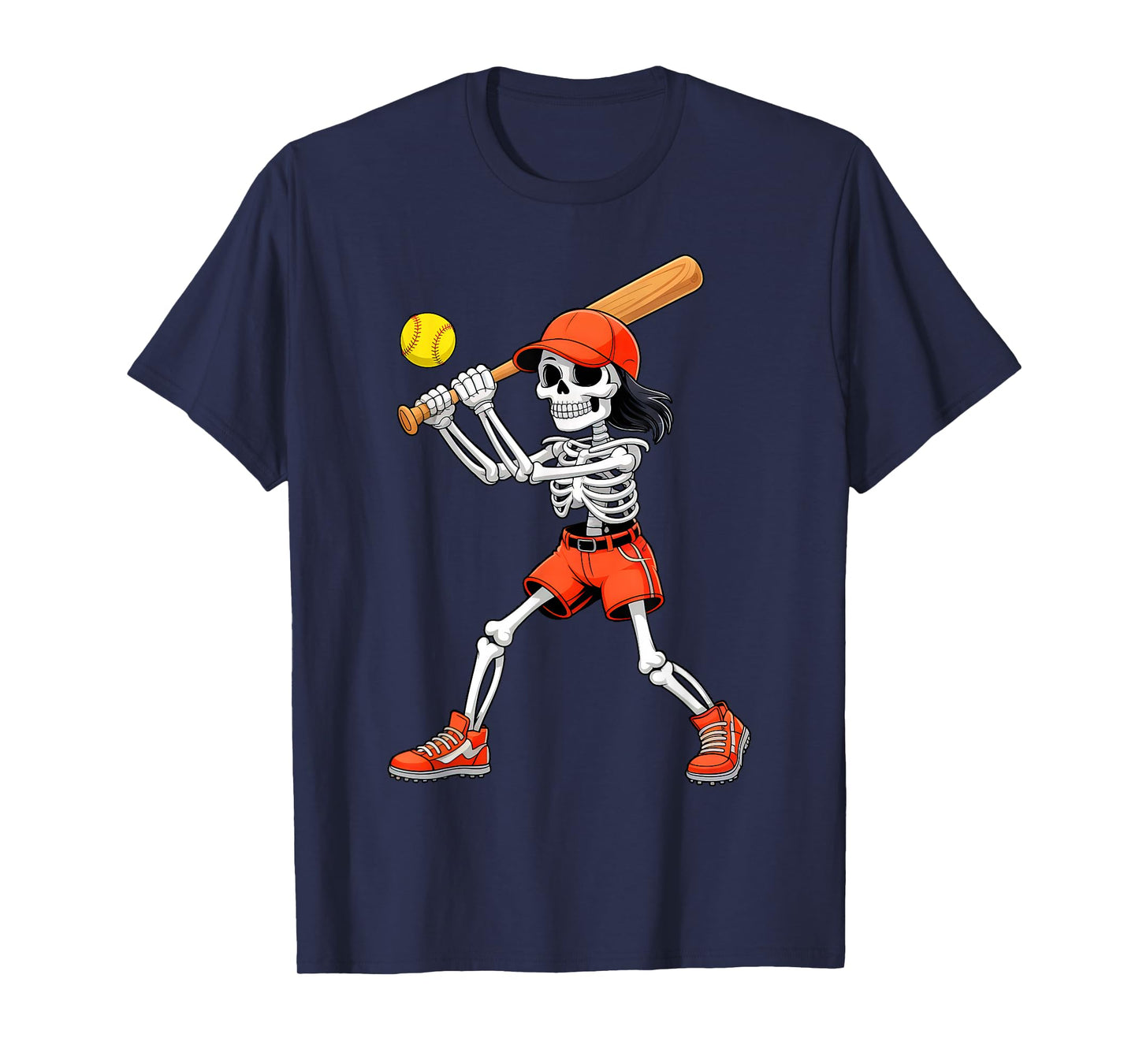 Funny Skeleton Play Softball Halloween Costume Boys Men Kids T-Shirt