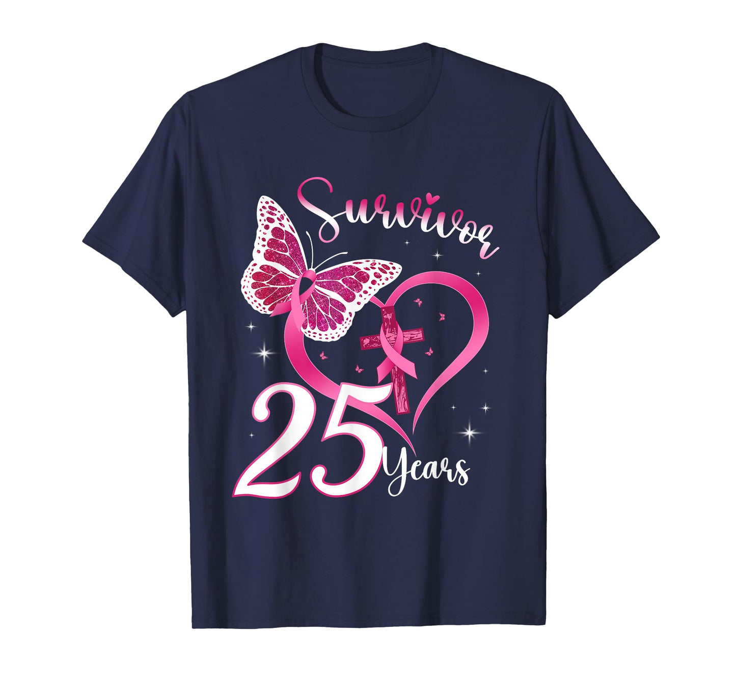 Breast Cancer Survivor Pink Ribbon Butterfly 25 Years Gift T-Shirt