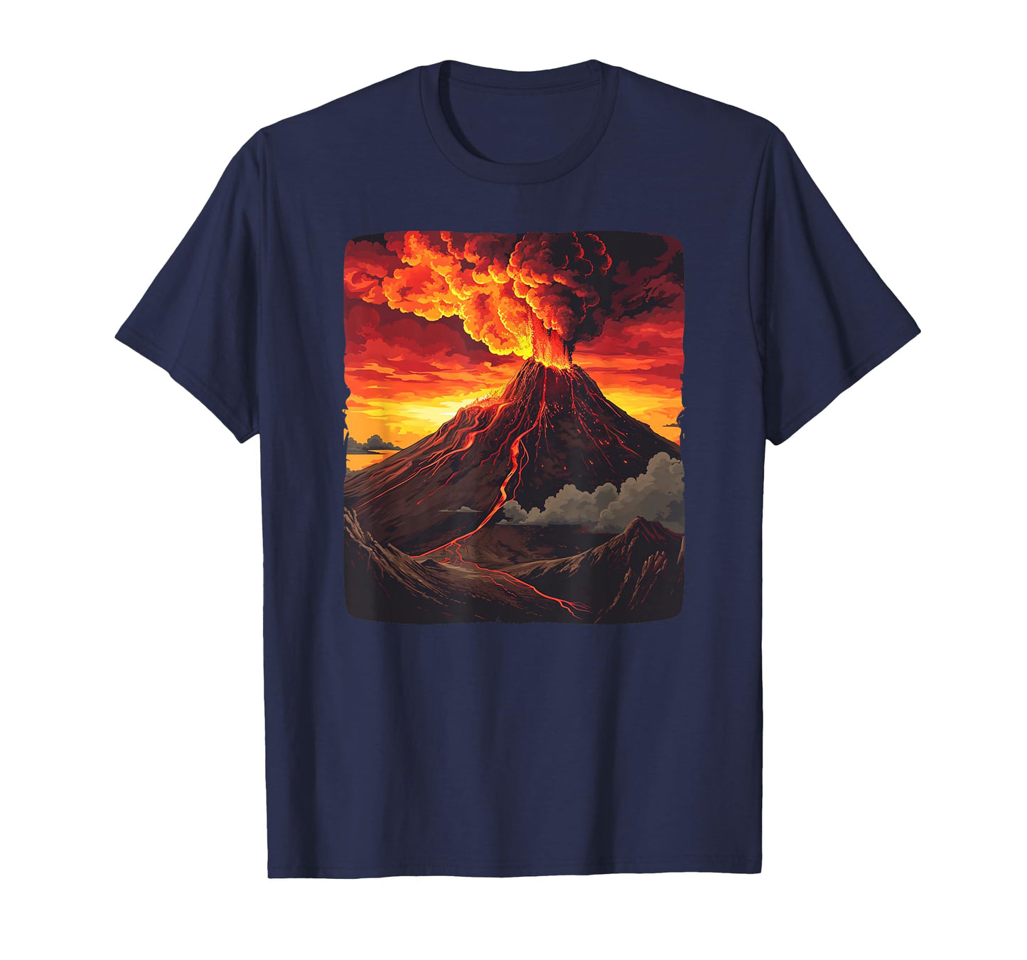 Cool lava volcano flow with fire and flames T-Shirt