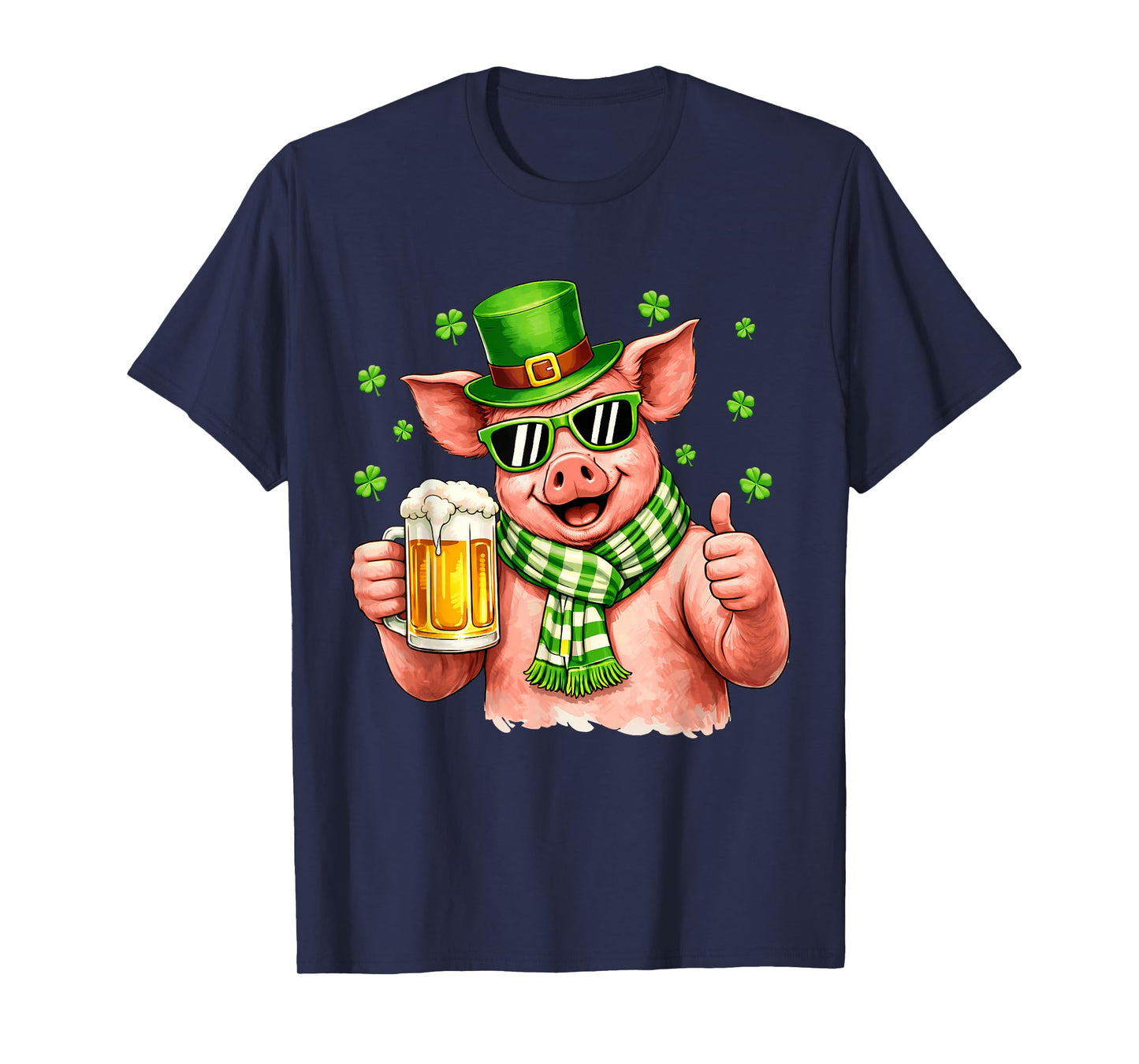 Funny Pig Drinking Beer Leprechaun Shamrocks St Patricks Day T-Shirt
