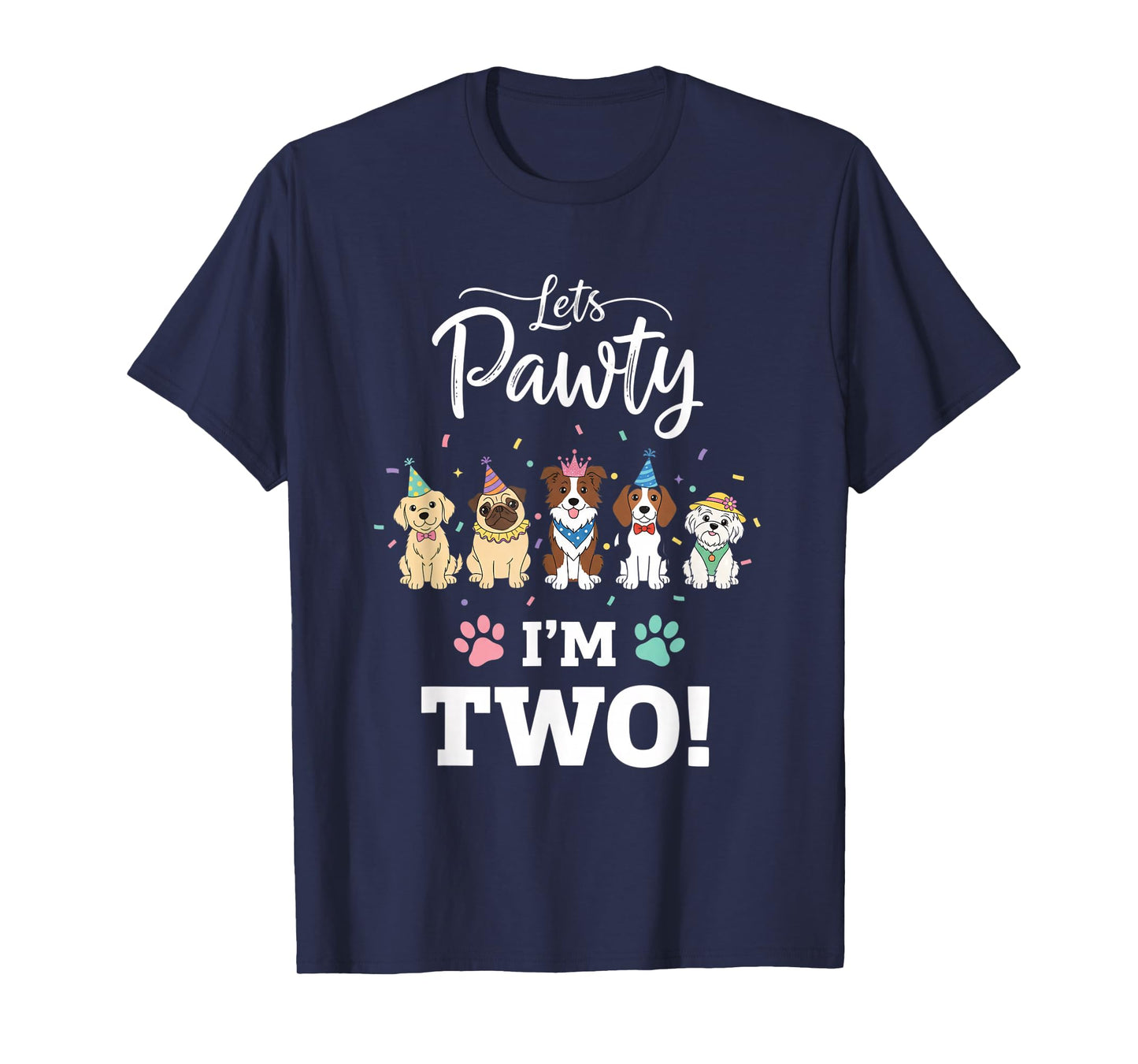 Dog Lets Pawty I'm Two! Puppy Birthday Party Design T-Shirt