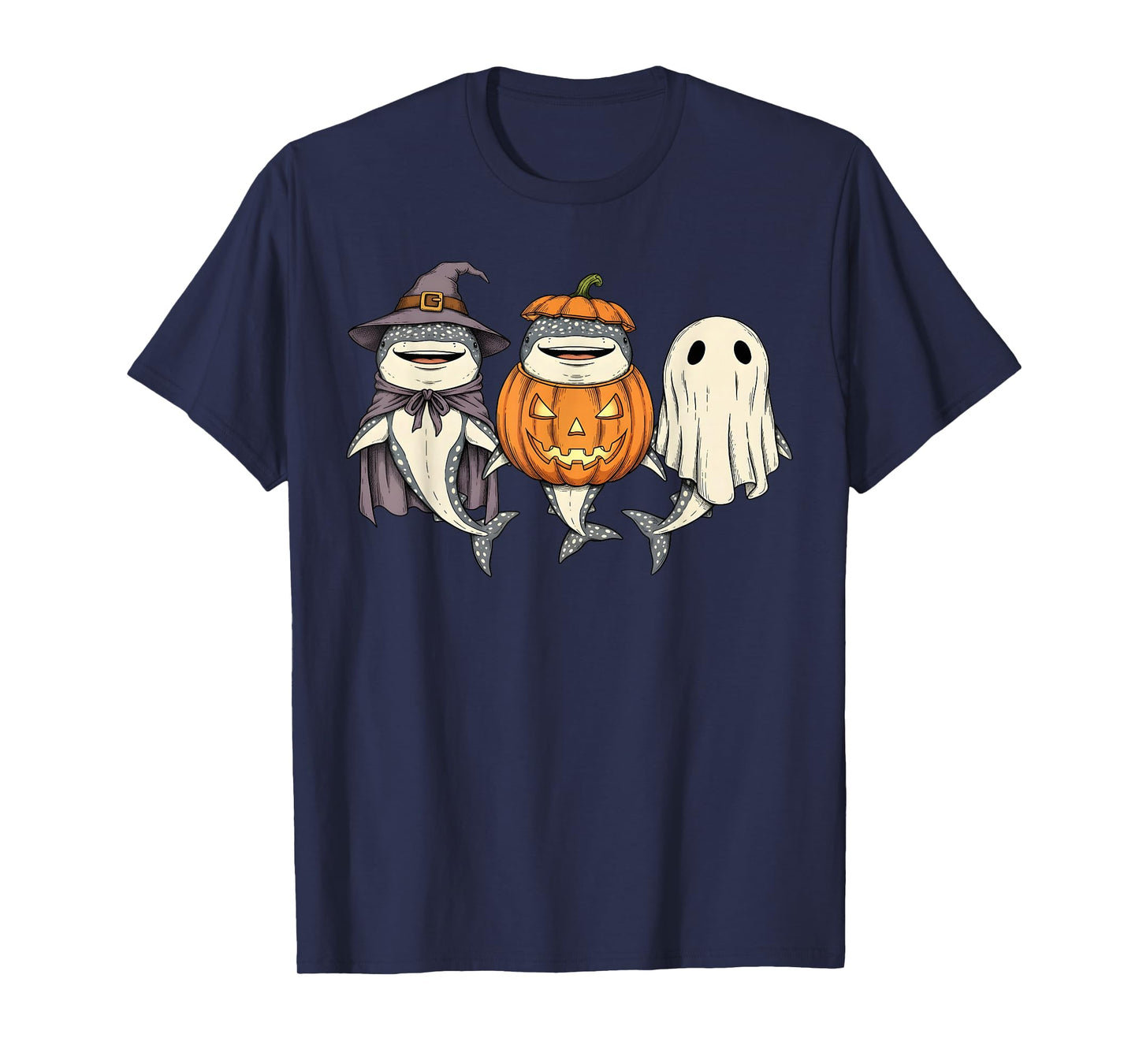 Spooky Whale Shark Lover Pumpkin Halloween Ghost T-Shirt