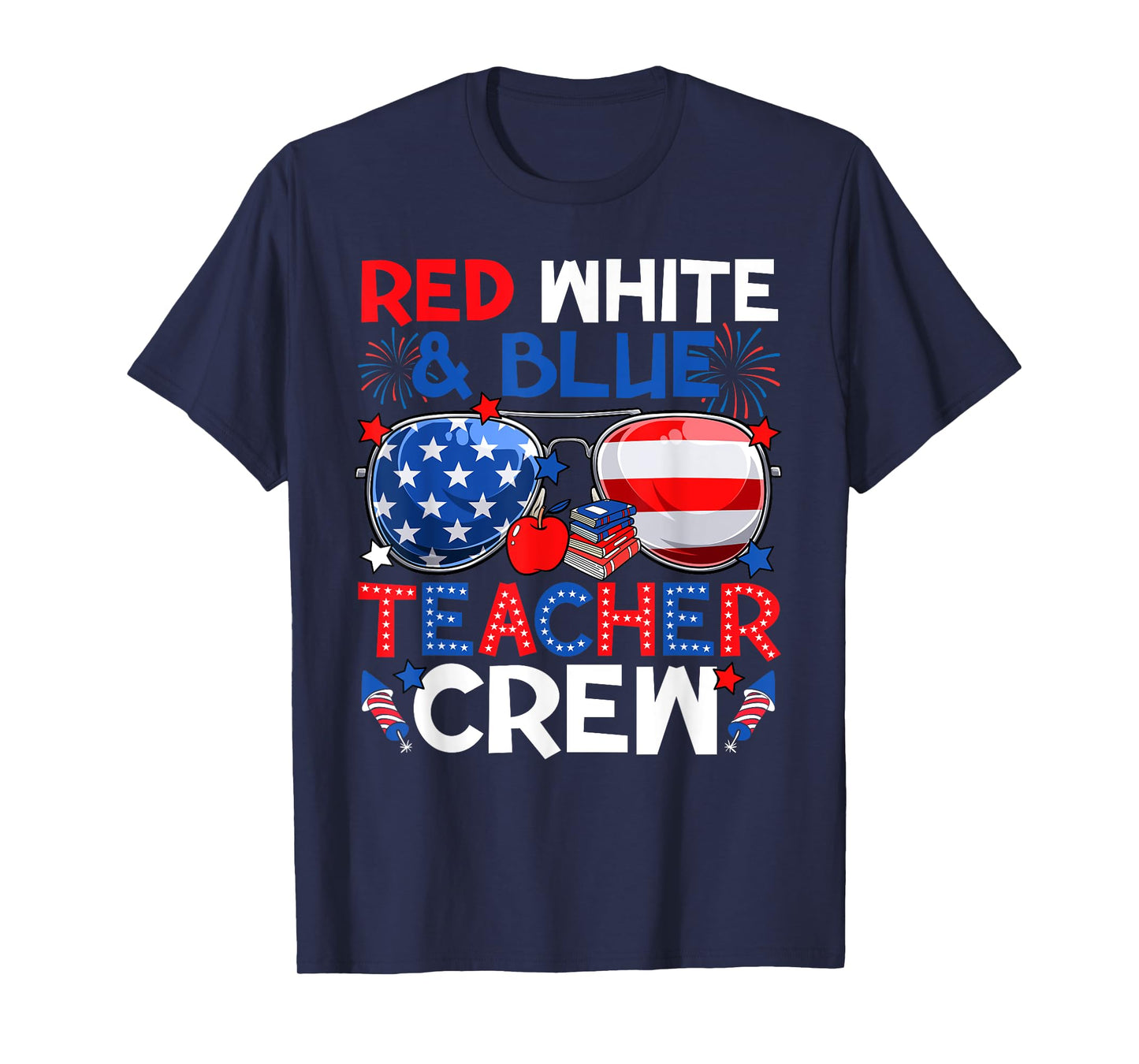 4th Of July Red White & Teacher Crew American Flag T-Shirt for Women Men