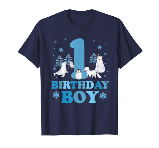Winter 1st Birthday Boy Arctic Animals 1 Year Old Birthday T-Shirt
