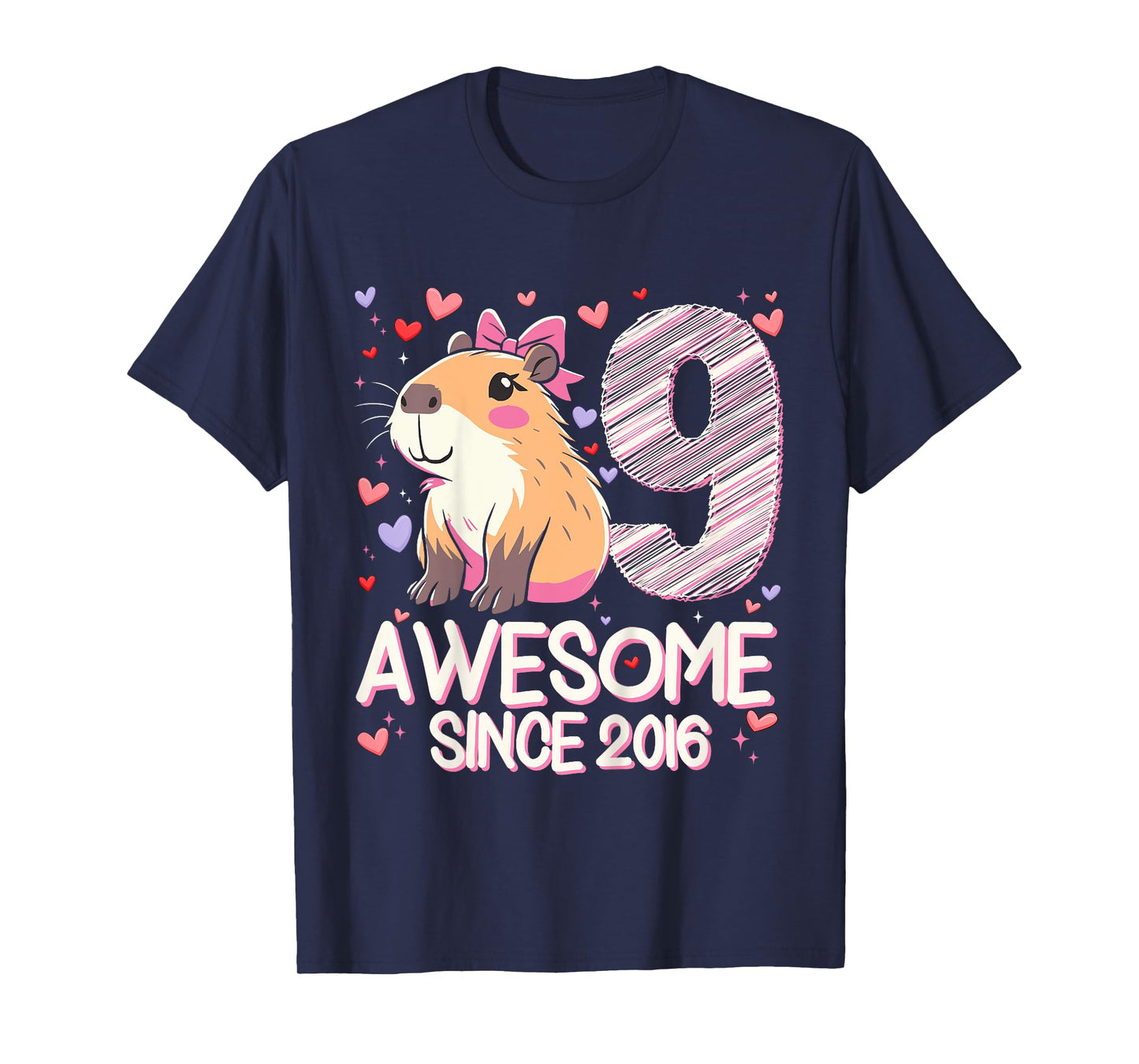 Kids 9 Years Old Capybara Gifts For Girls 9th Birthday Party T-Shirt