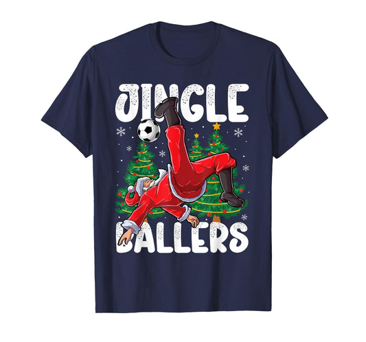 Jingle Ballers Santa Football Christmas Soccer Plaid T-Shirt