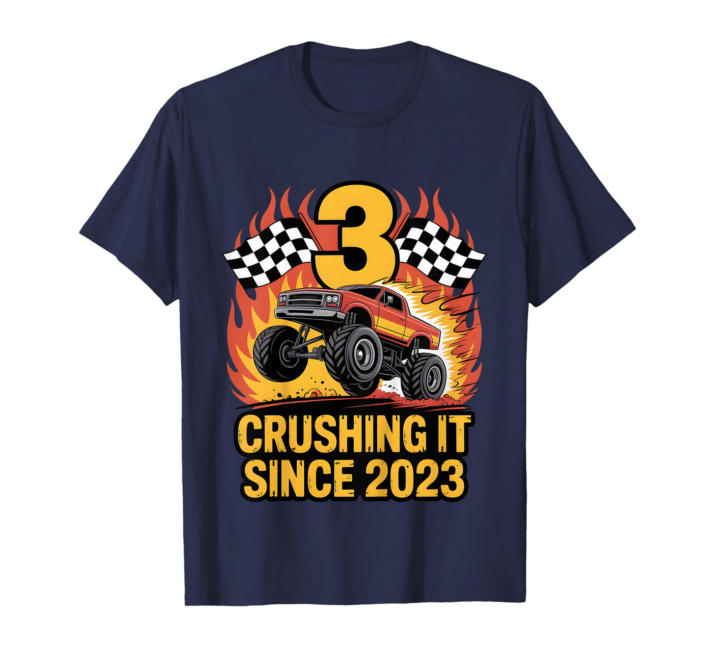 Crushing It Since 2023 Monster Truck 3 Year Old Birthday Boy T-Shirt