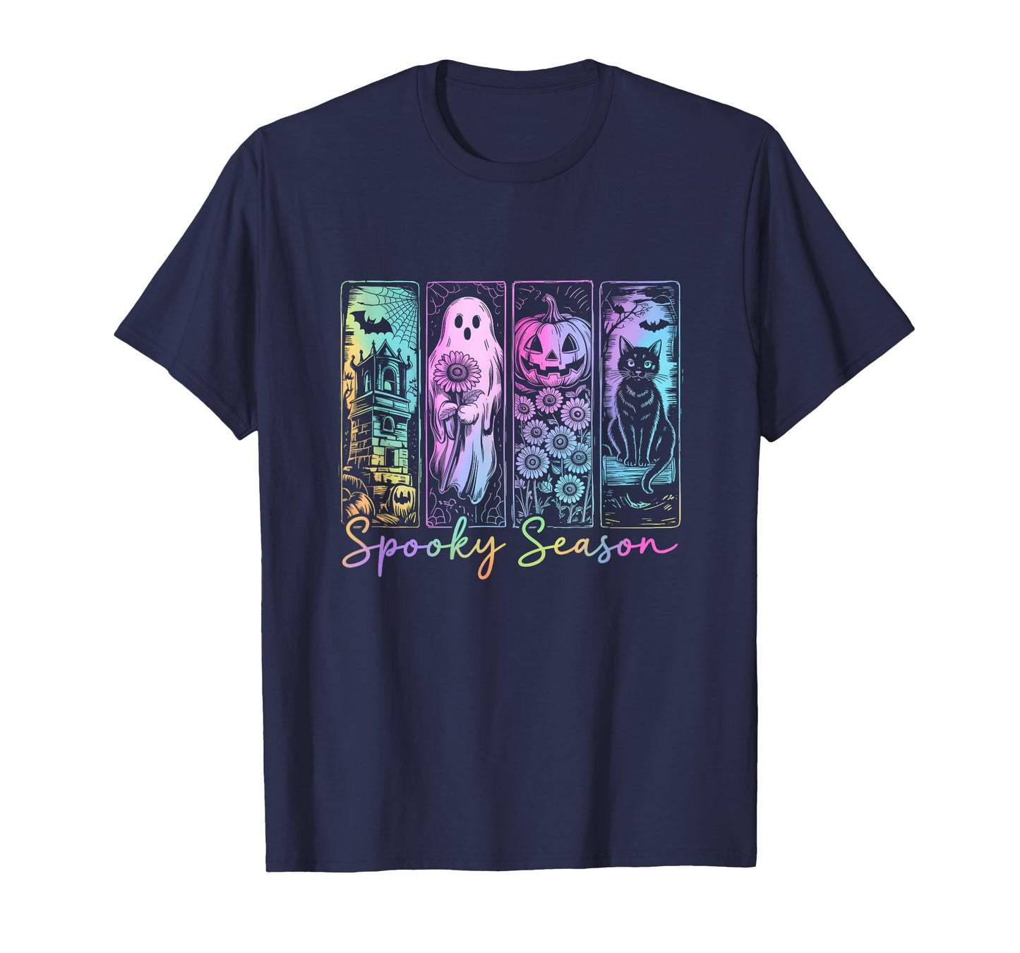 Spooky Season Vintage Halloween Ghost Cat Horror Movie Women T-Shirt