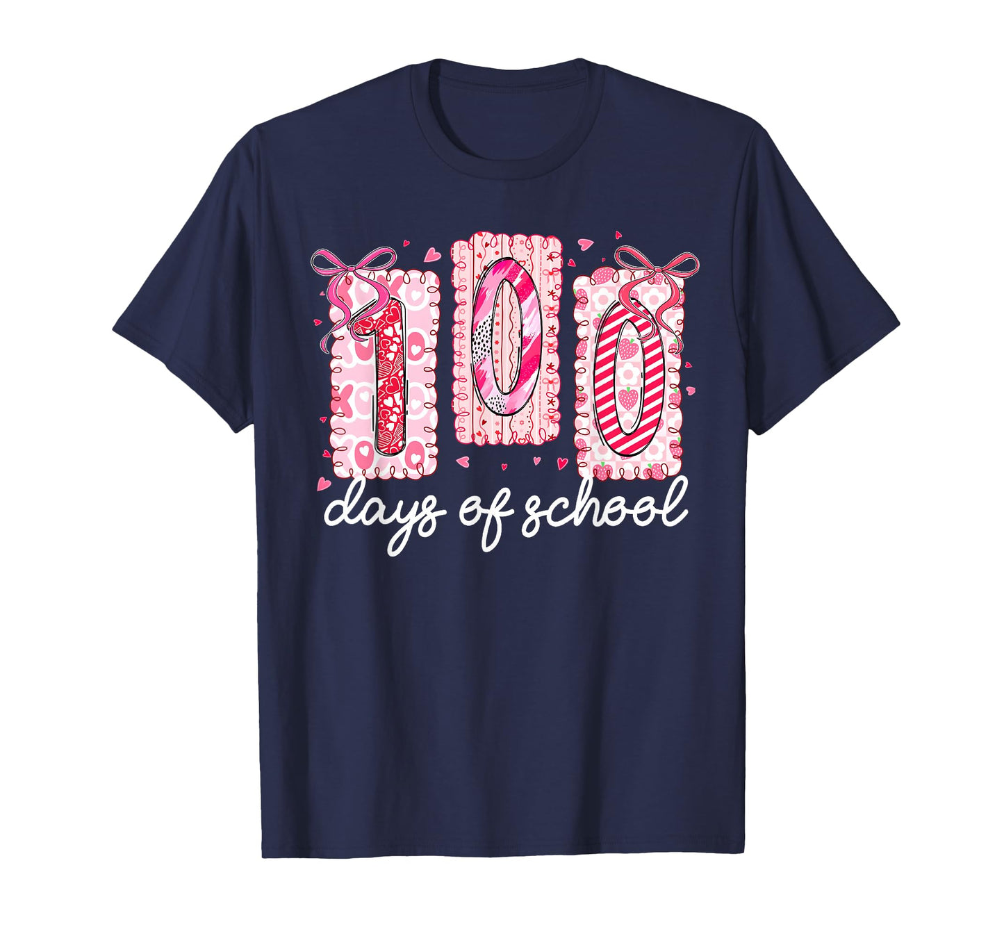 Preppy 100 Days of School Pink Coquette Bow Girl Women T-Shirt