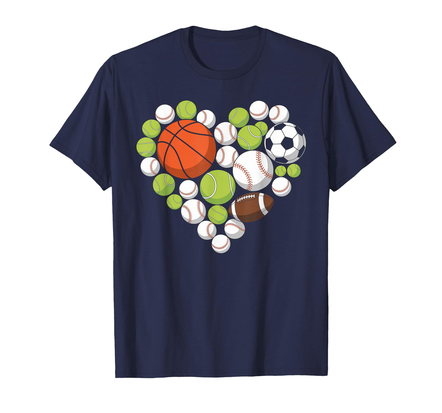 I Love Sports Basketball Football Sports Fan Heart Design T-Shirt