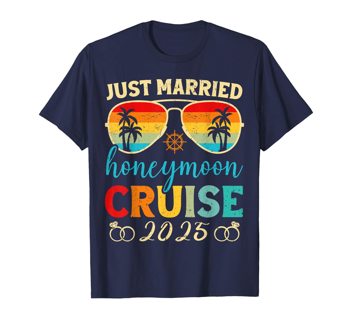 Funny Just Married Honeymoon Cruise 2025 For Couples Wedding T-Shirt