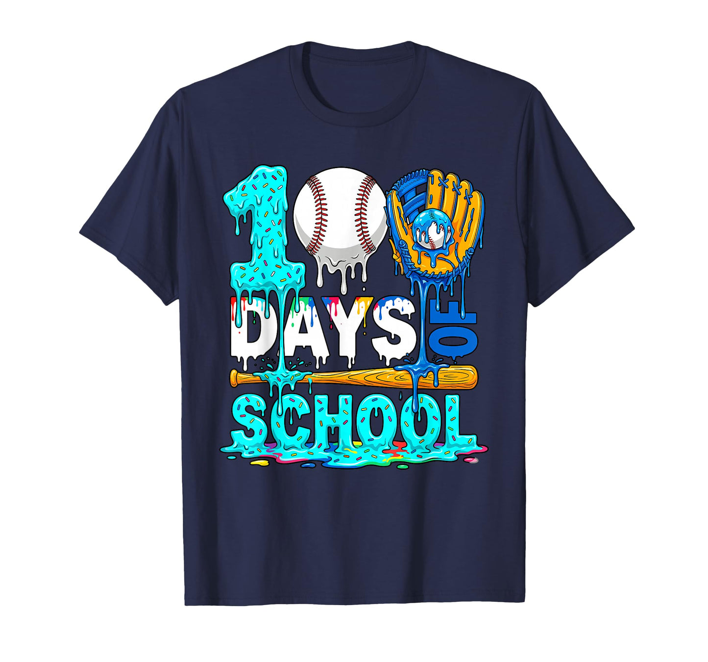 100 Days of School Baseball Ice Cream Drip Player Kids Boys T-Shirt