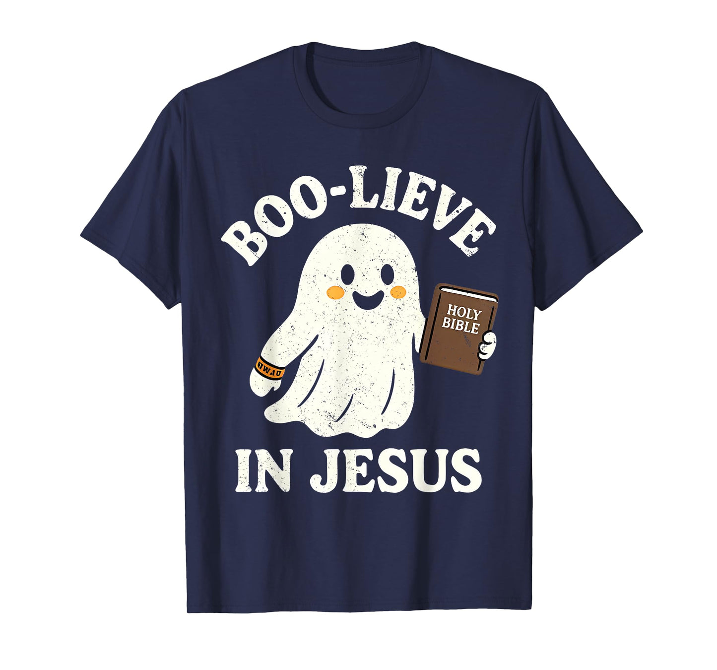 Boo-Lieve in Jesus Funny Christian Ghost Reading Holy Bible T-Shirt
