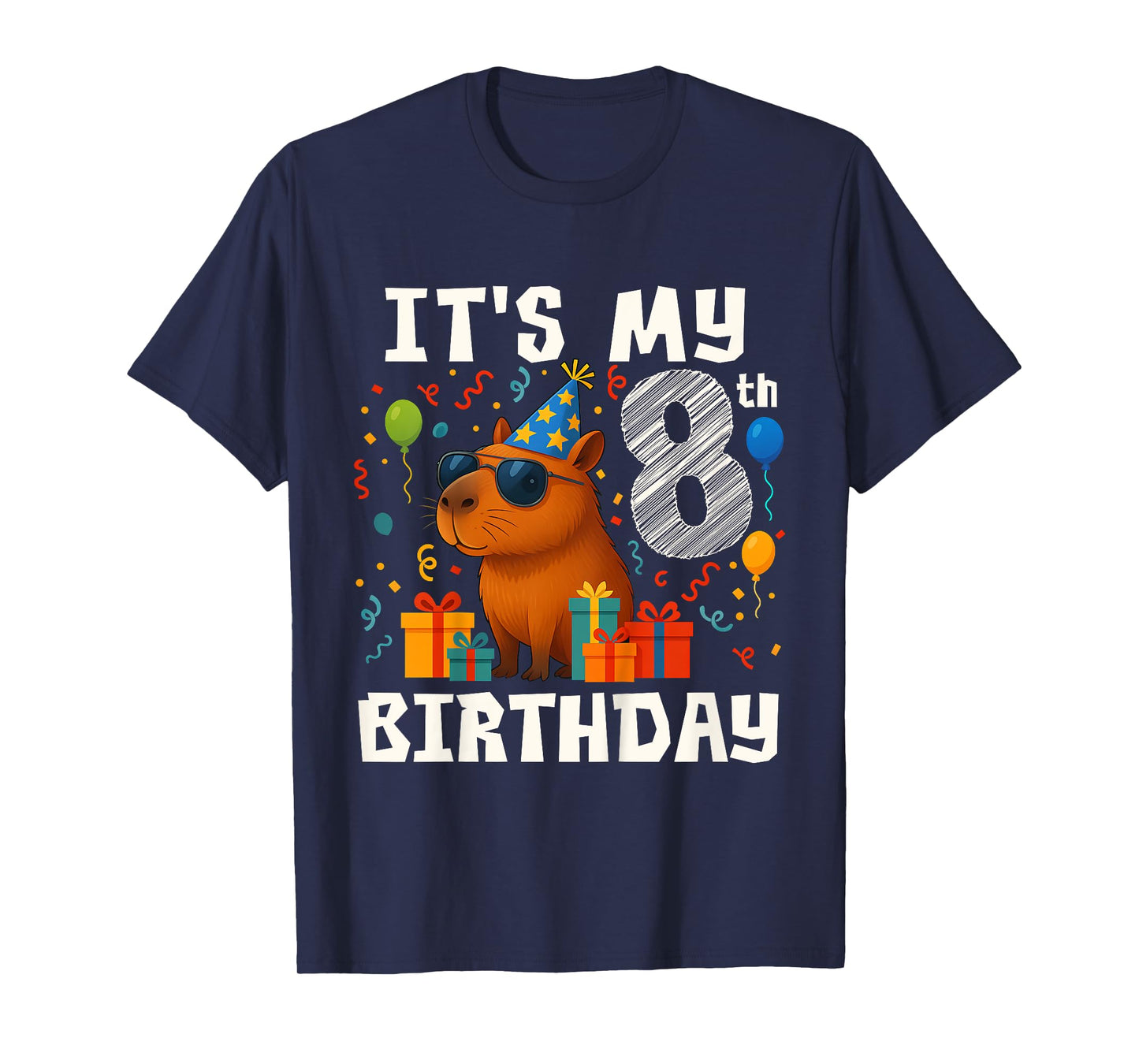 Its My 8th Birthday 8 Years Old Capybara Gifts Boys T-Shirt