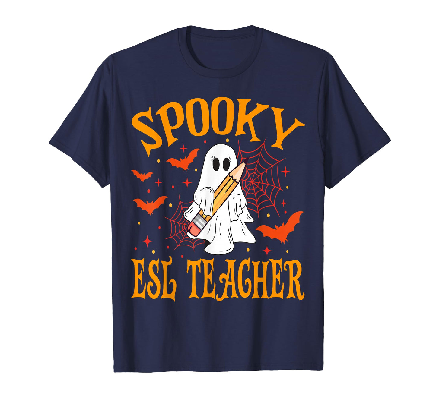 Spooky ESL Teacher Ghost Funny Halloween School Women T-Shirt