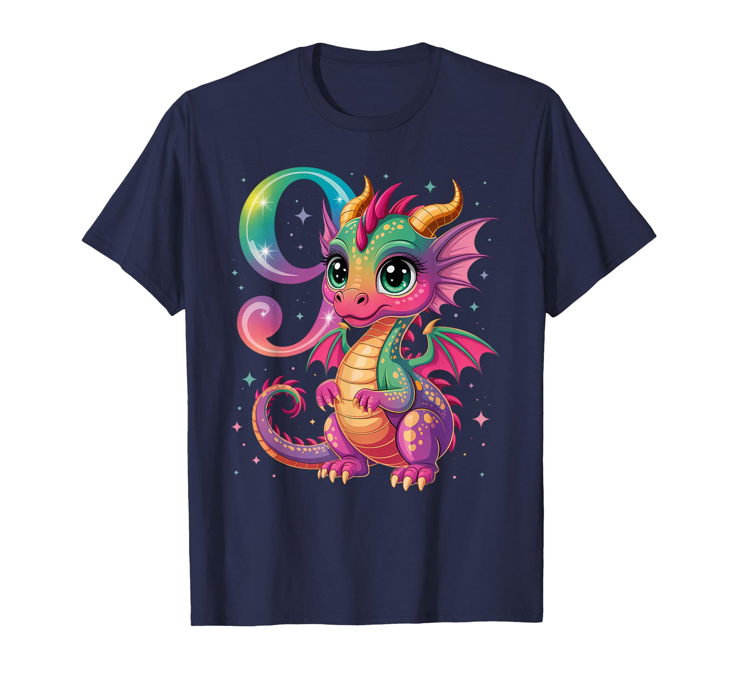 9th Birthday Dragon Party Rainbow Girl Nine 9 T-Shirt
