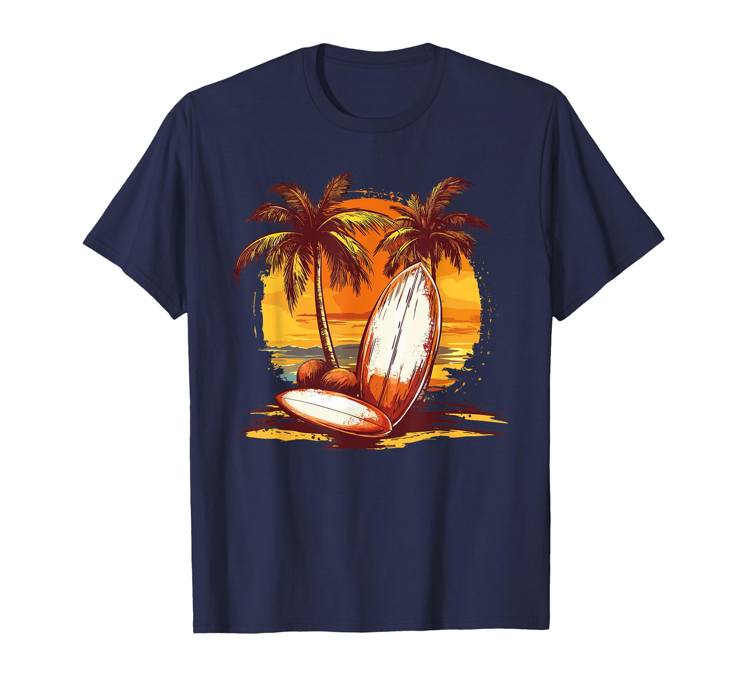 Tropical Surfboards Sunset Beach Palm Trees T-Shirt