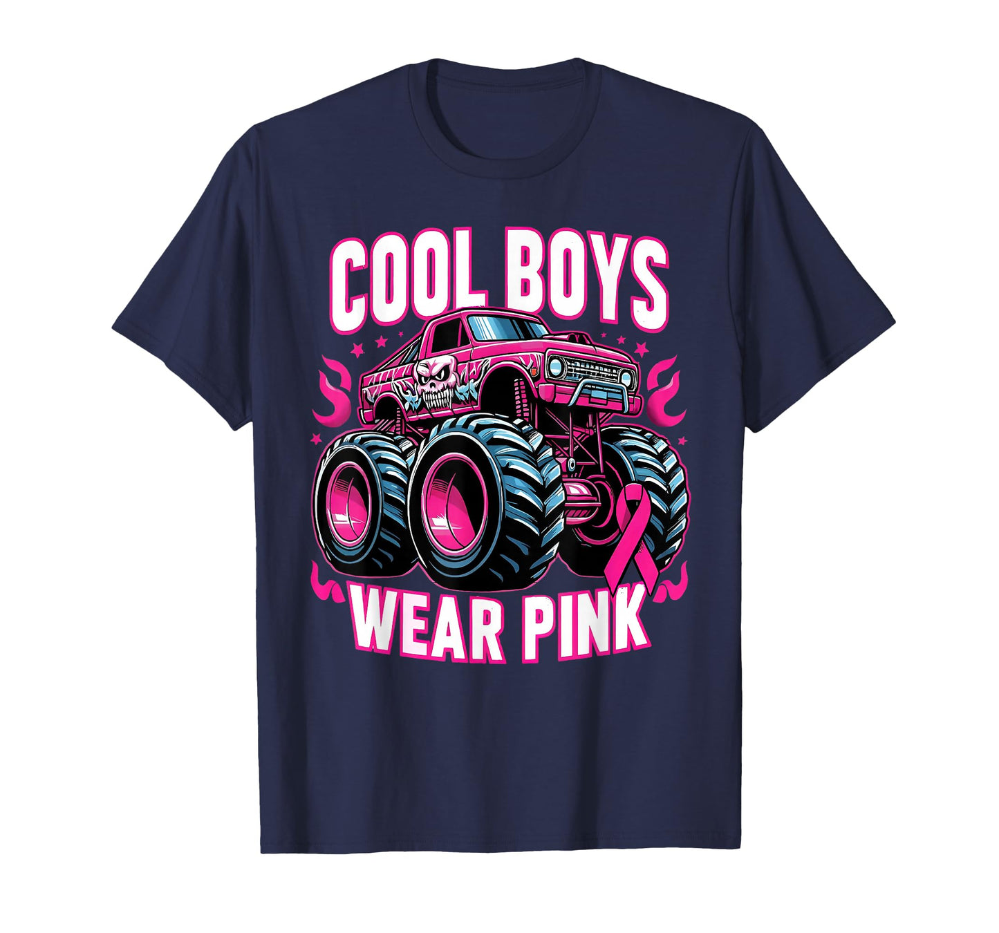 Cool Boys Wear Pink Monster Truck Breast Cancer Awareness T-Shirt