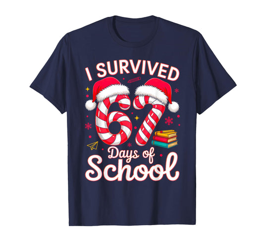 I Survived 67 Days of School Six Seven 6 7 Meme 67 Christmas T-Shirt