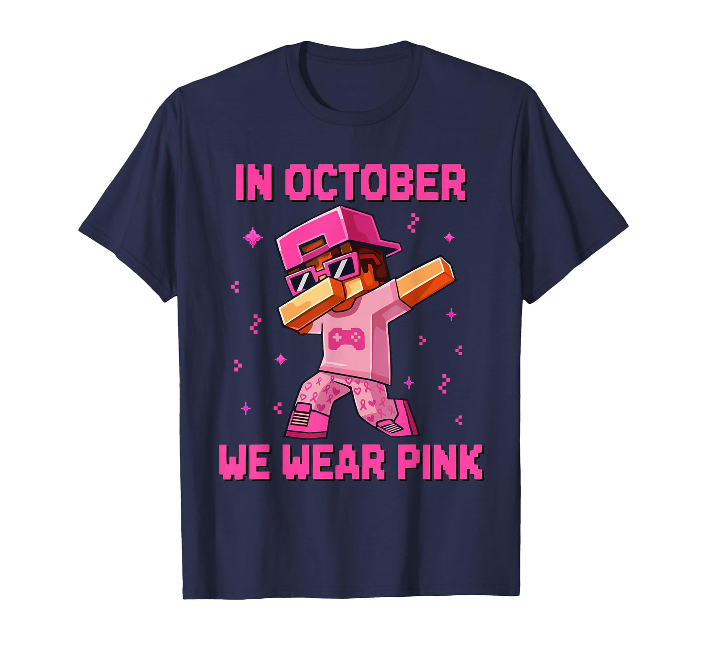 in October We Wear Pink Boys Breast Cancer Awareness Gaming T-Shirt