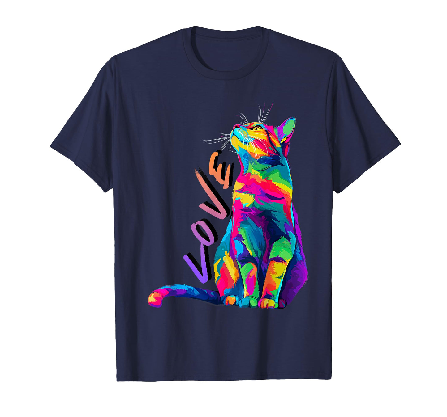 Colorful Rainbow Cat Love Art Cute Vibrant Feline Design T-Shirt