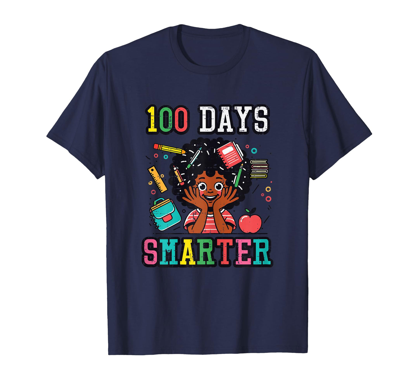100 Days Smarter Black Afro Girl 100th Day School Girls Kids T-Shirt