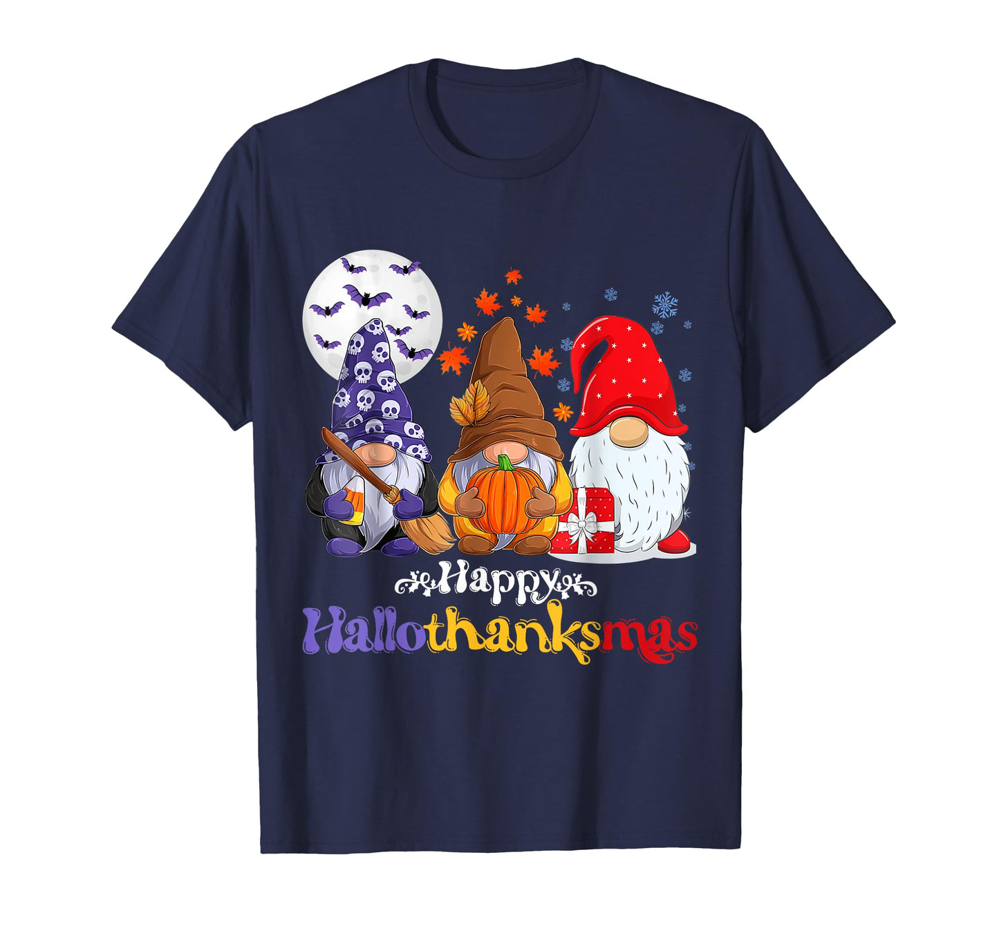 Happy Hallothanksmas Gnomes Lover Halloween Merry Christmas T-Shirt