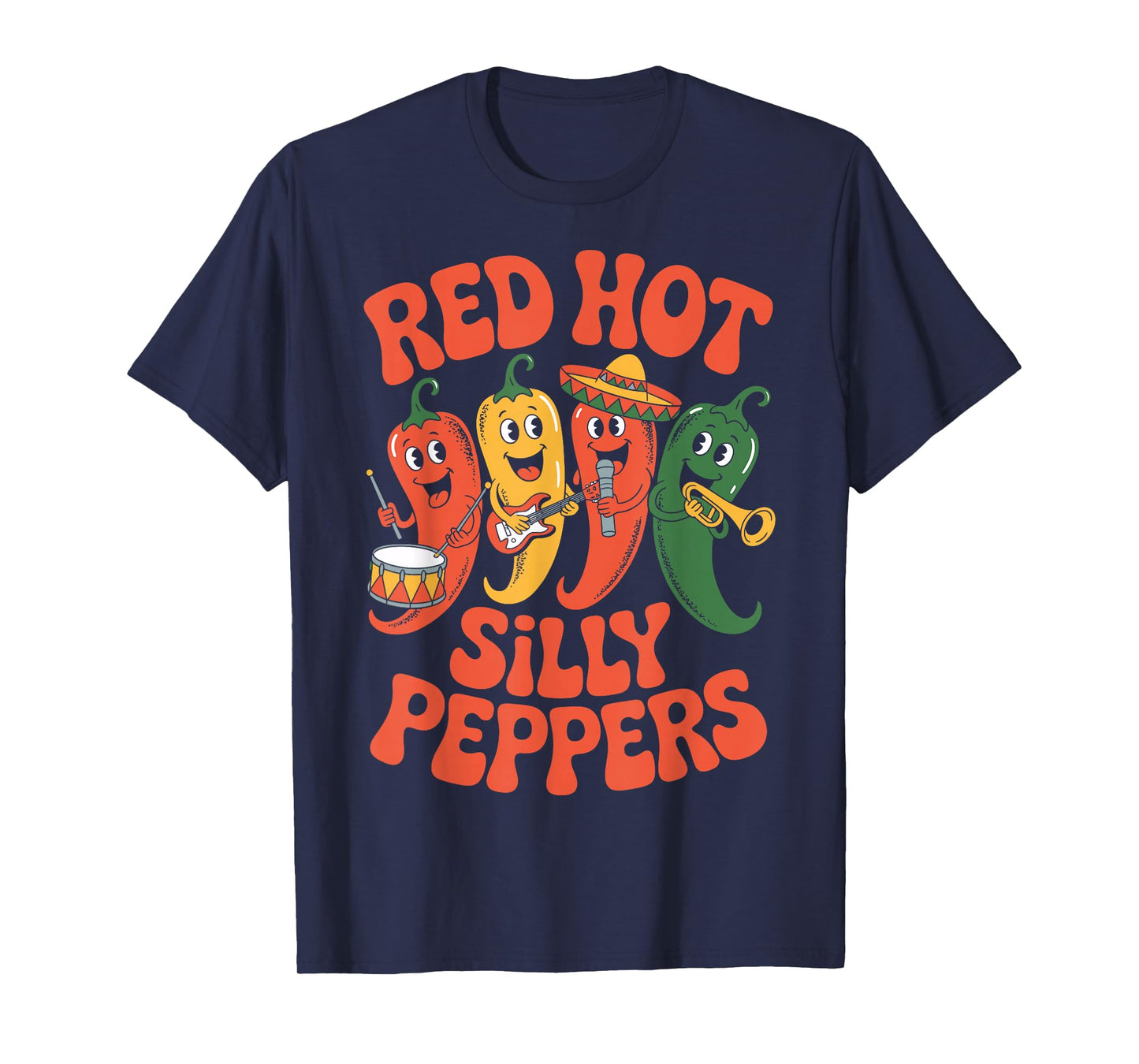 Red Hot Silly Peppers Funny Chili Band Cartoon Retro T-Shirt