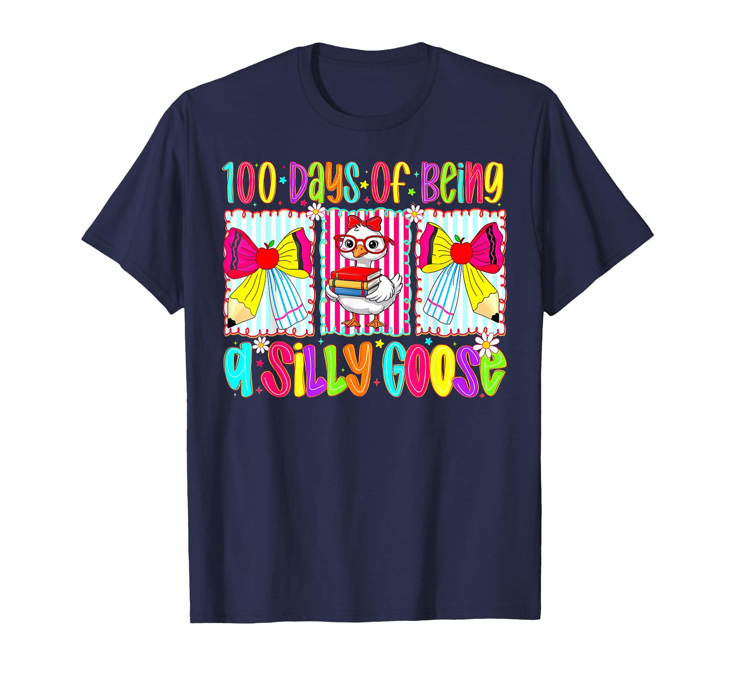 100 Days of School Girls Teacher Bow 100th Day Silly Goose T-Shirt