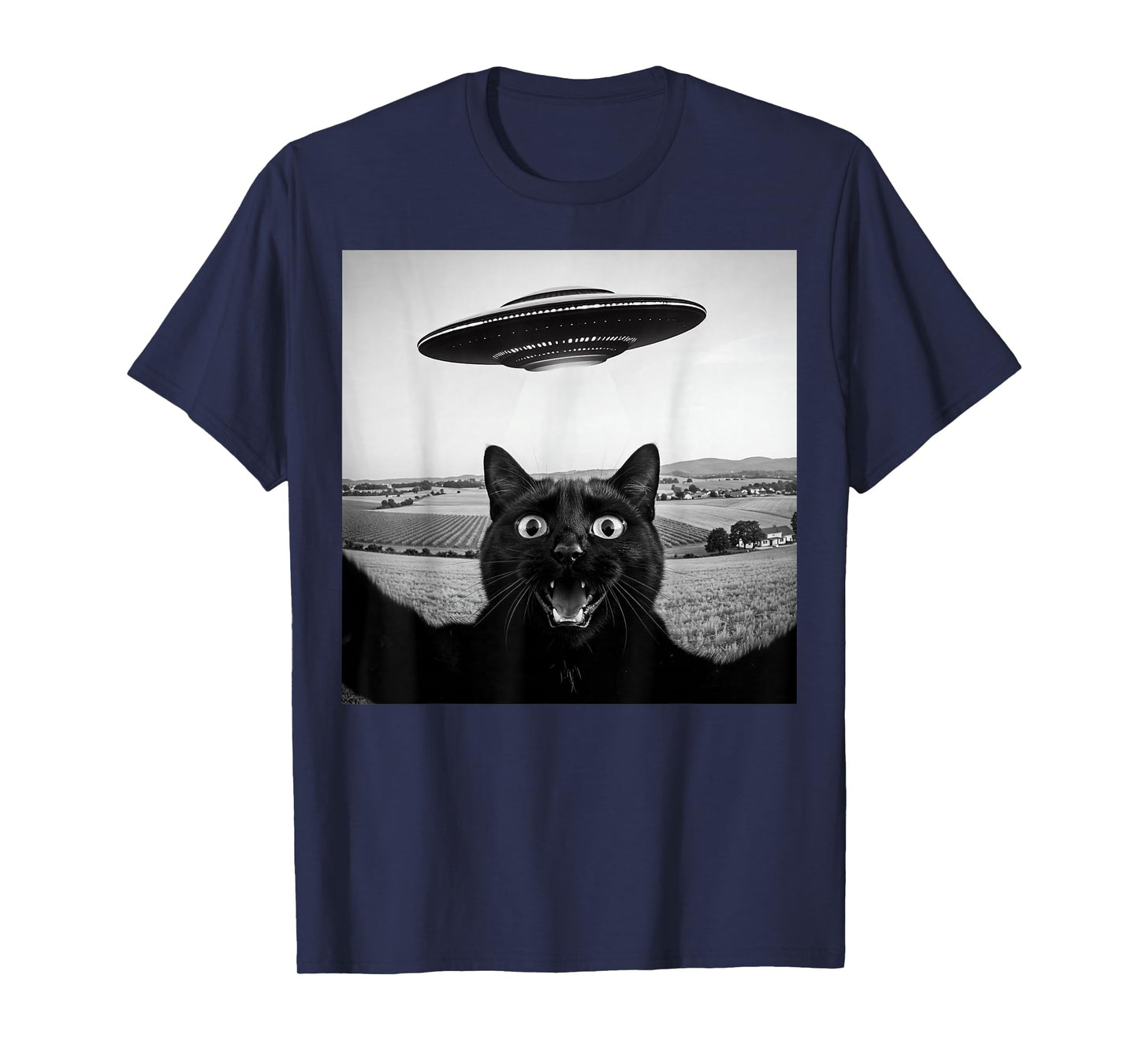 Black Cat Selfie UFO Alien Funny Gifts For Men Women Kids T-Shirt