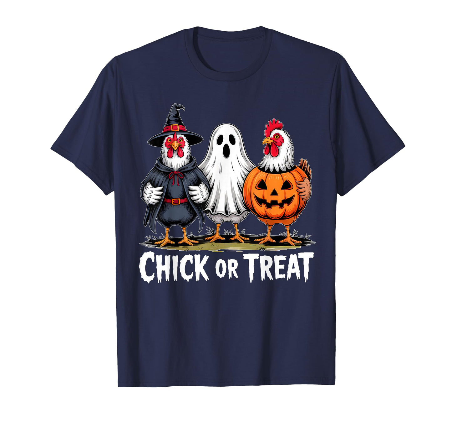 Chick Or Treat Spooky Witch Ghost Pumpkin Chicken Halloween T-Shirt