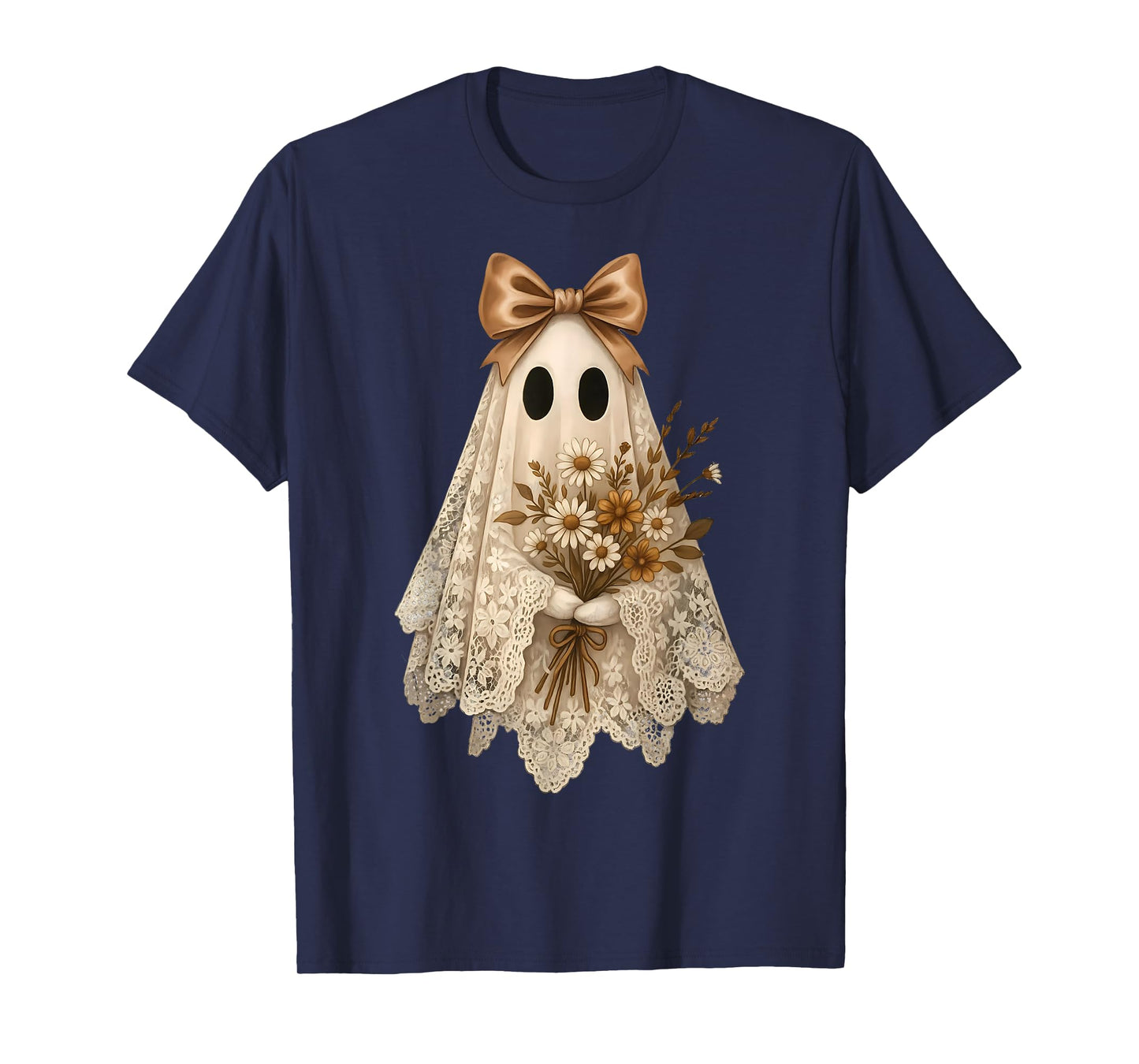 Coquette Ghost Halloween Flower Ghost Spooky Lace Ghost T-Shirt