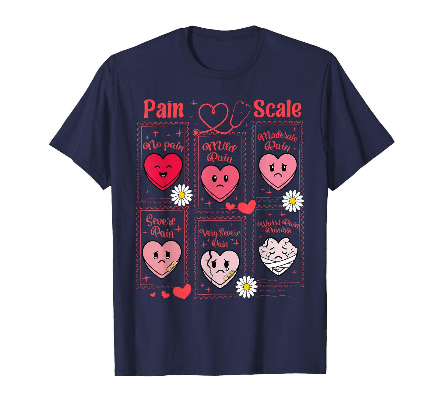 Stamp Pain Scale Heart Candy Trauma Nurse Triage Valentines T-Shirt