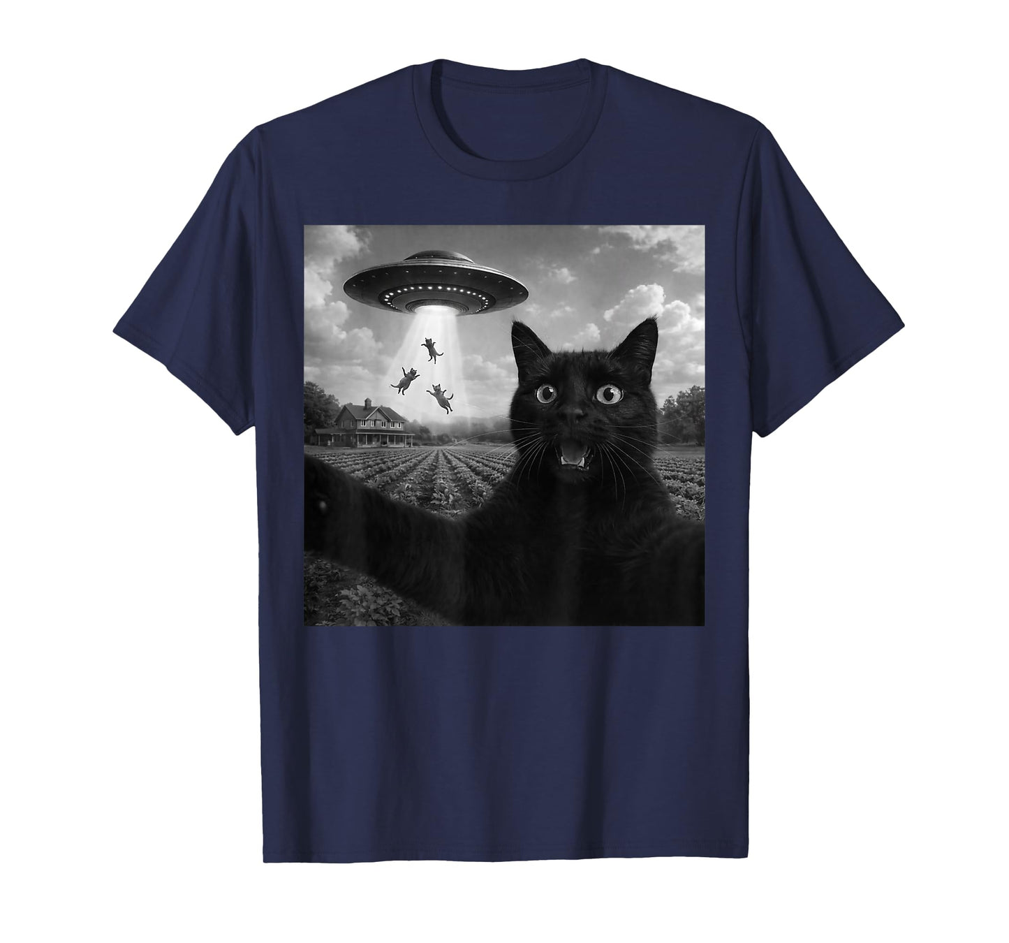 Cat Selfie with Alien UFO Funny Cats Gifts Boy Men Women Kid T-Shirt