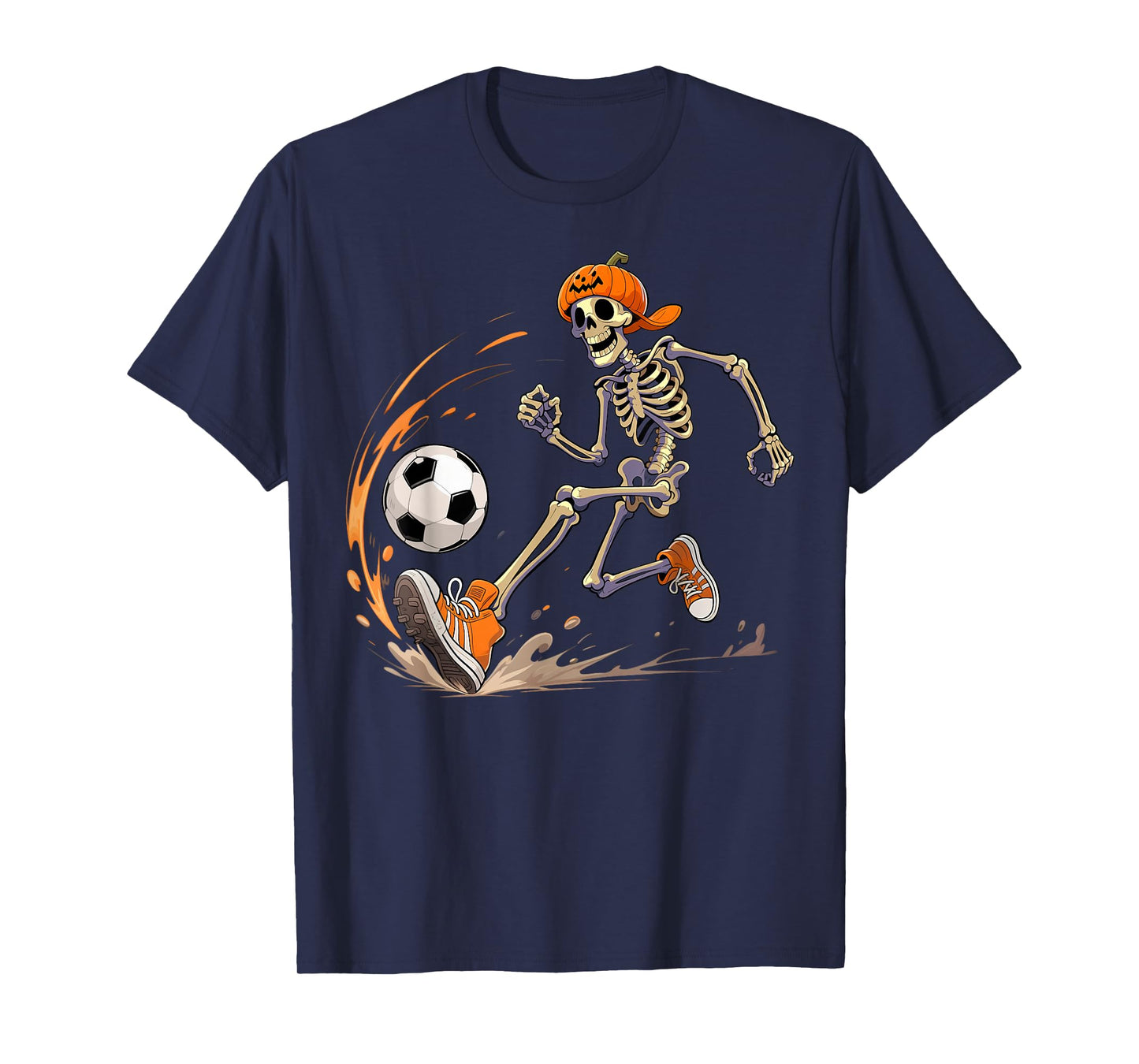 Skeleton Soccer Player Pumpkin Head Funny Halloween T-Shirt