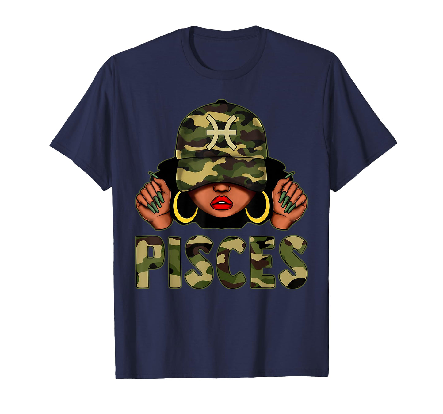 Pisces Queen Black Women Cap Hat Camo Afro Girl Zodiac T-Shirt