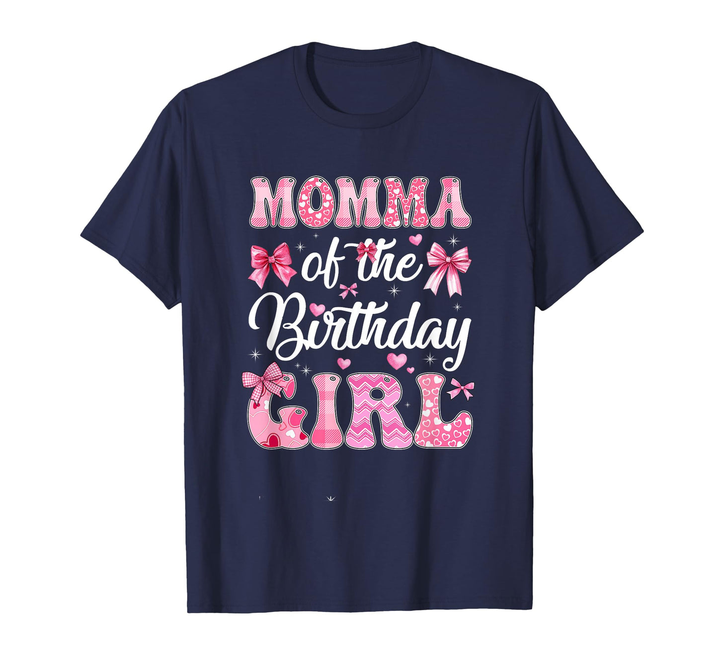 Momma Of The Birthday Girl Family Pink Coquette Bow T-Shirt