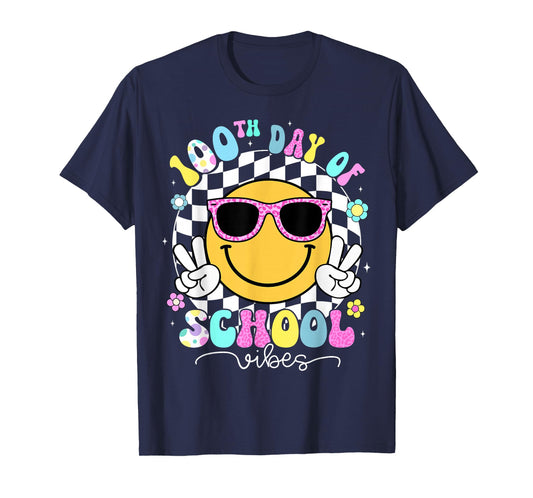 Cute Smile Face 100th Day of School Vibes Shirt Teacher Kids T-Shirt